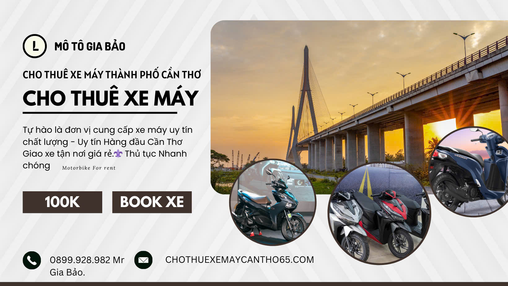 Cho Thuê Xe Máy Cần Thơ ( Giá Rẻ ) Thủ Tục Đơn Giản. - 100K/Ngày Giao Tận Nơi 10-25P.